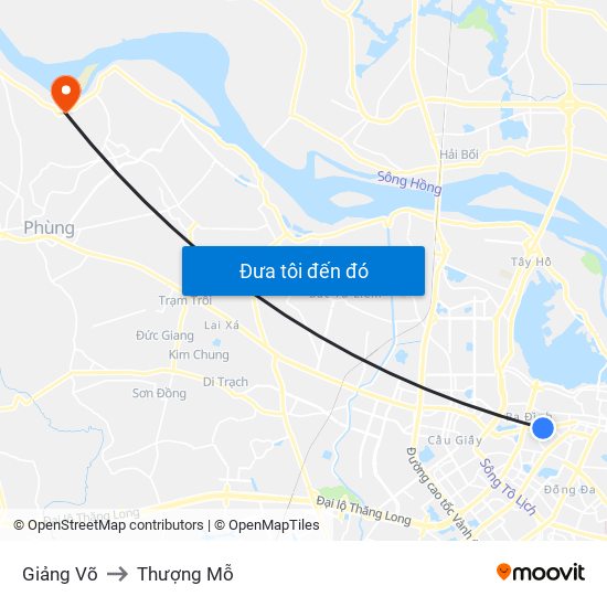 Giảng Võ to Thượng Mỗ map