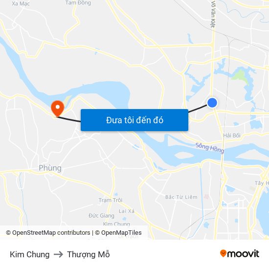 Kim Chung to Thượng Mỗ map