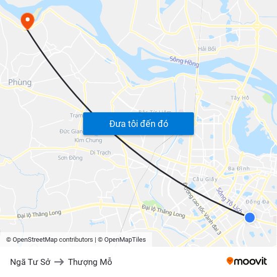 Ngã Tư Sở to Thượng Mỗ map