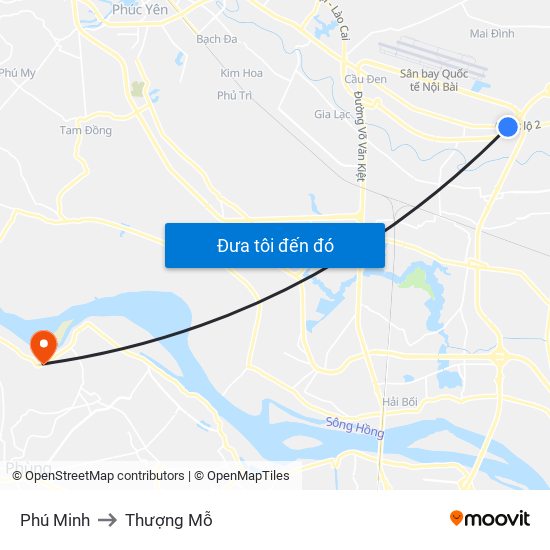 Phú Minh to Thượng Mỗ map