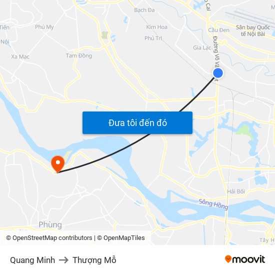 Quang Minh to Thượng Mỗ map