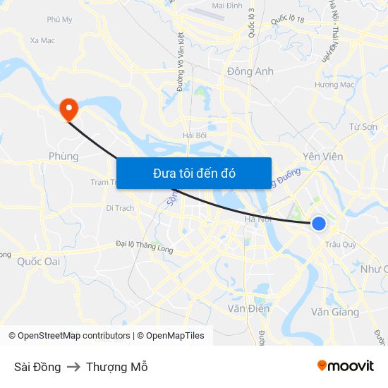 Sài Đồng to Thượng Mỗ map