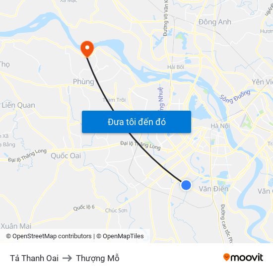 Tả Thanh Oai to Thượng Mỗ map