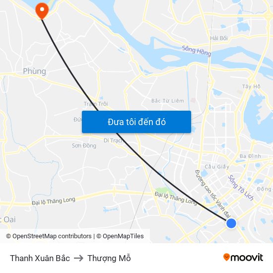 Thanh Xuân Bắc to Thượng Mỗ map