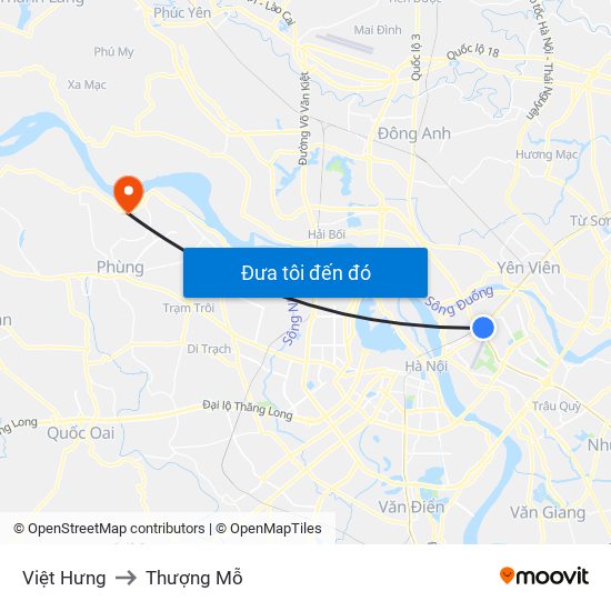 Việt Hưng to Thượng Mỗ map