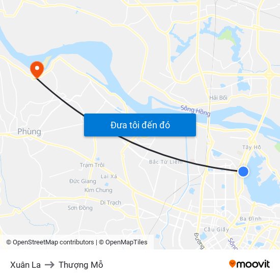 Xuân La to Thượng Mỗ map