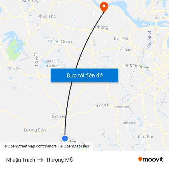 Nhuận Trạch to Thượng Mỗ map