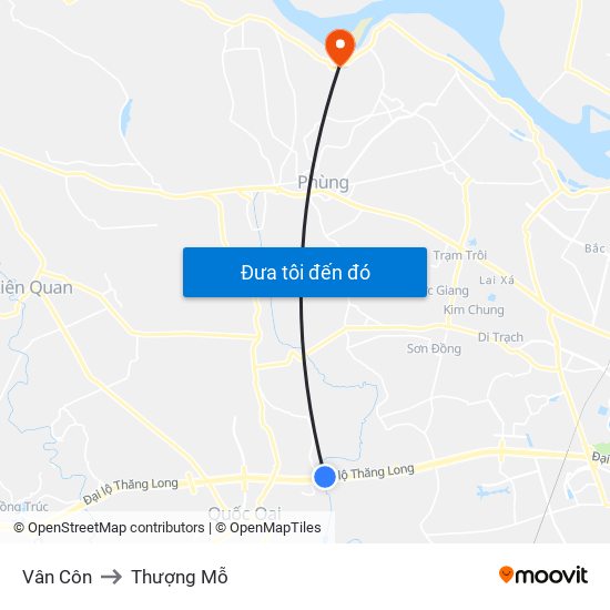 Vân Côn to Thượng Mỗ map