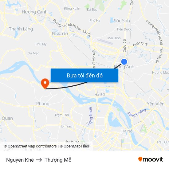 Nguyên Khê to Thượng Mỗ map