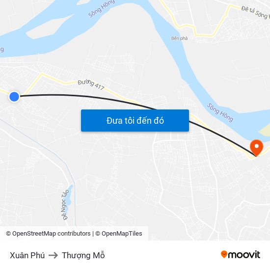 Xuân Phú to Thượng Mỗ map