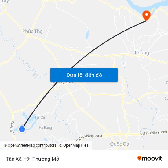 Tân Xã to Thượng Mỗ map