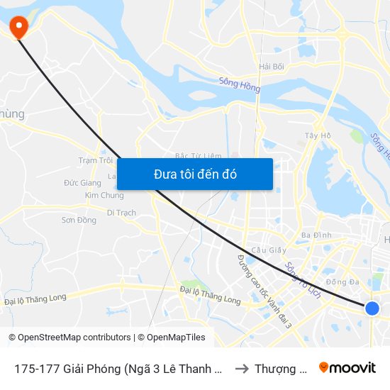 175-177 Giải Phóng (Ngã 3 Lê Thanh Nghị) to Thượng Mỗ map