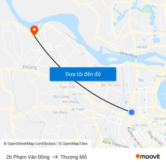 2b Phạm Văn Đồng to Thượng Mỗ map