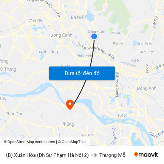 (B) Xuân Hòa (Đh Sư Phạm Hà Nội 2) to Thượng Mỗ map