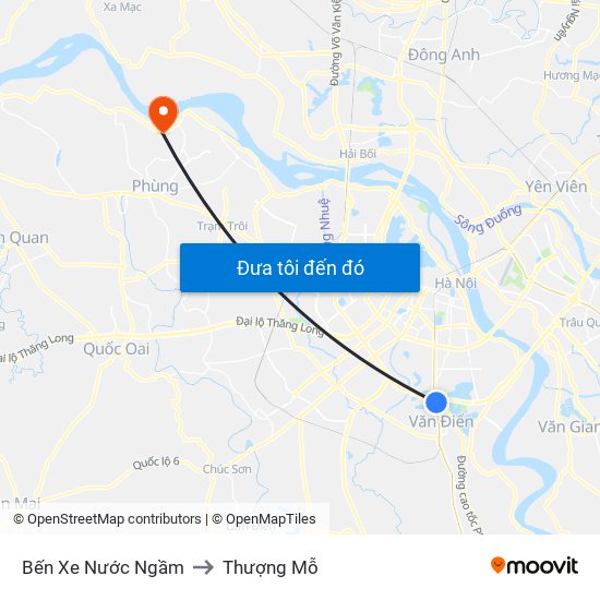 Bến Xe Nước Ngầm to Thượng Mỗ map