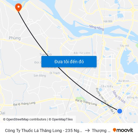 Công Ty Thuốc Lá Thăng Long - 235 Nguyễn Trãi to Thượng Mỗ map