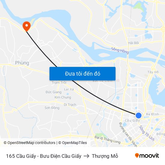 165 Cầu Giấy - Bưu Điện Cầu Giấy to Thượng Mỗ map