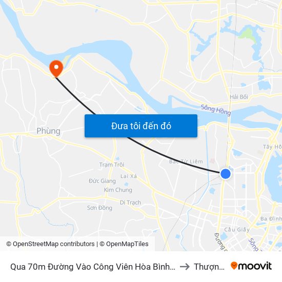 Qua 70m Đường Vào Công Viên Hòa Bình - Phạm Văn Đồng to Thượng Mỗ map