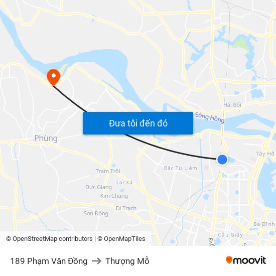 189 Phạm Văn Đồng to Thượng Mỗ map