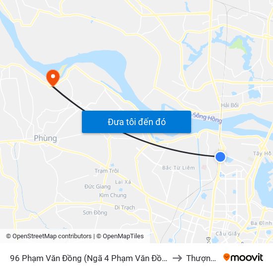 96 Phạm Văn Đồng (Ngã 4 Phạm Văn Đồng - Xuân Đỉnh) to Thượng Mỗ map