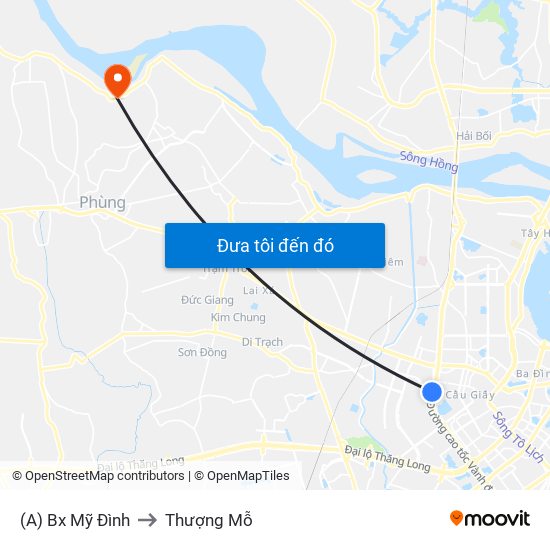 (A) Bx Mỹ Đình to Thượng Mỗ map