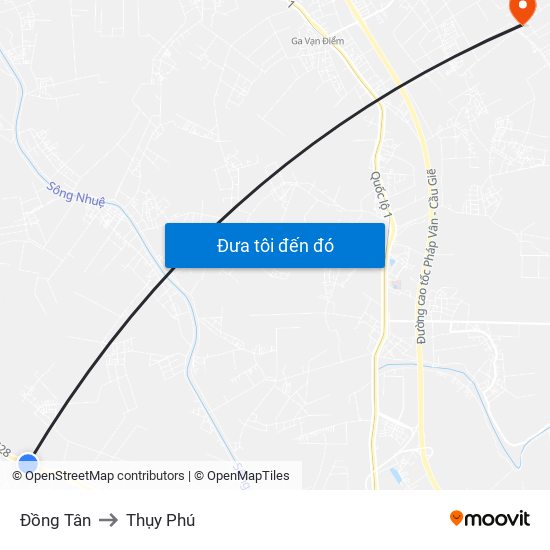 Đồng Tân to Thụy Phú map