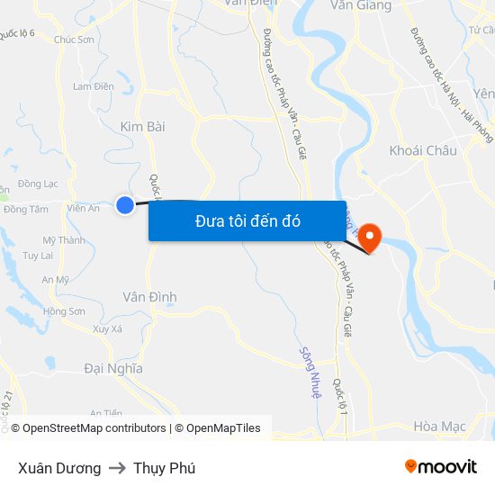 Xuân Dương to Thụy Phú map