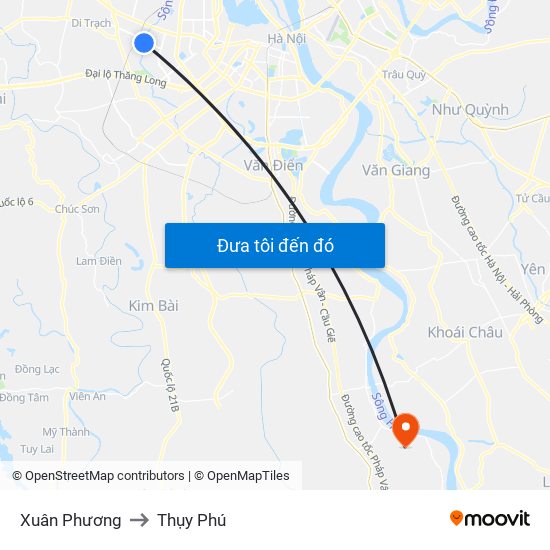 Xuân Phương to Thụy Phú map