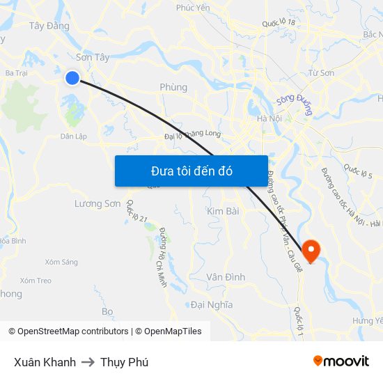 Xuân Khanh to Thụy Phú map