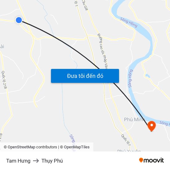 Tam Hưng to Thụy Phú map