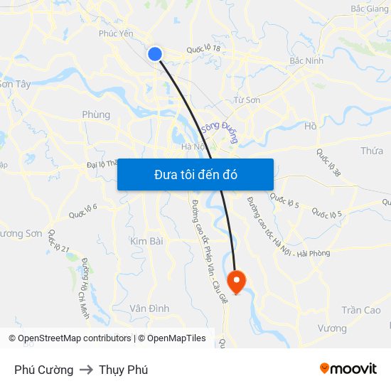 Phú Cường to Thụy Phú map