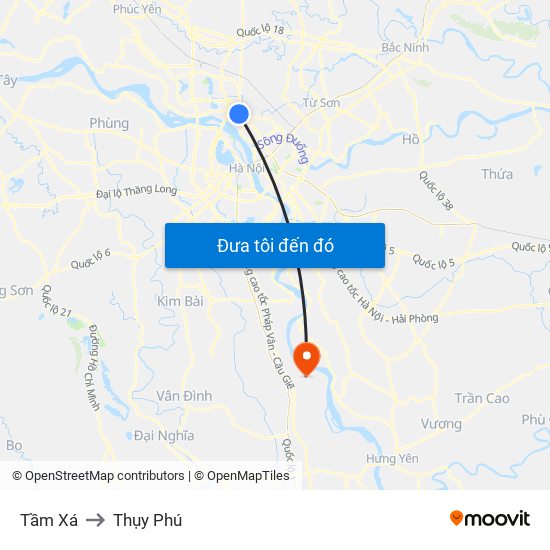 Tầm Xá to Thụy Phú map