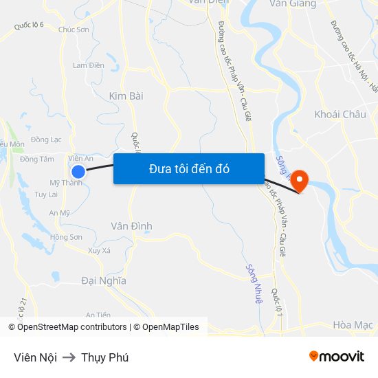 Viên Nội to Thụy Phú map