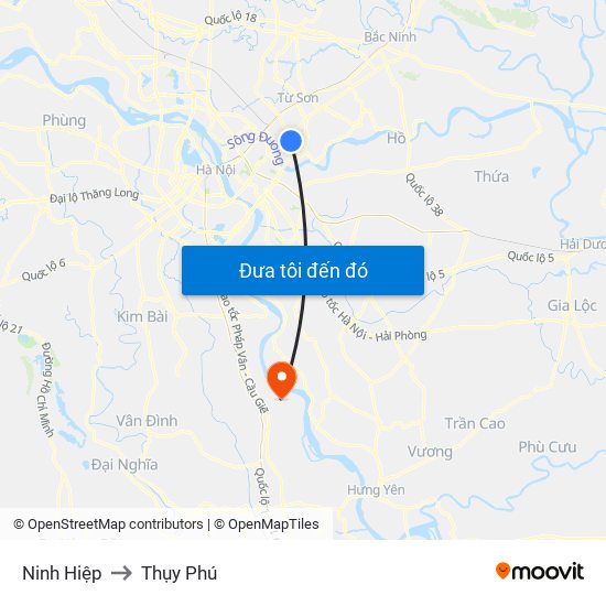 Ninh Hiệp to Thụy Phú map