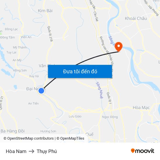 Hòa Nam to Thụy Phú map