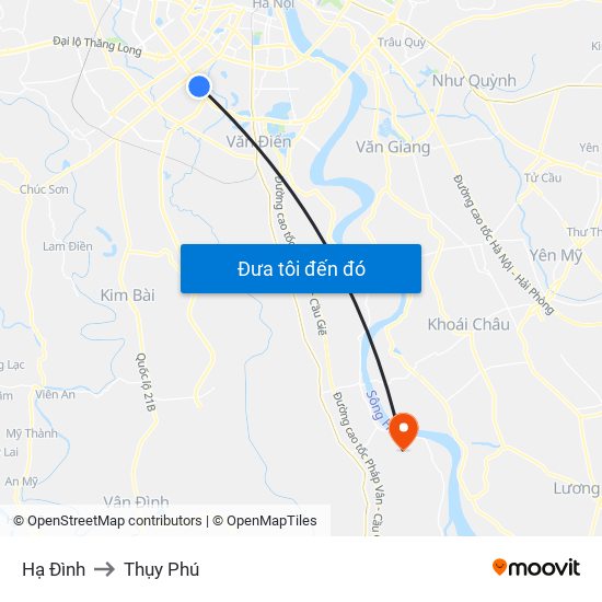 Hạ Đình to Thụy Phú map