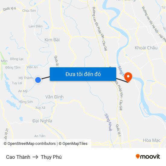 Cao Thành to Thụy Phú map