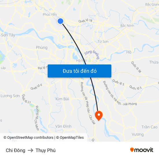 Chi Đông to Thụy Phú map