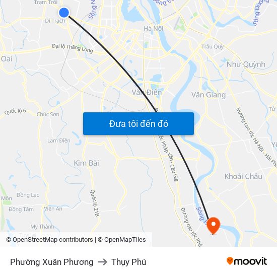 Phường Xuân Phương to Thụy Phú map