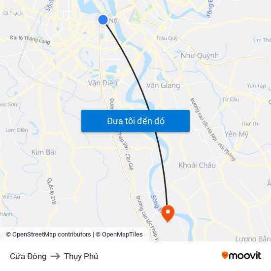 Cửa Đông to Thụy Phú map