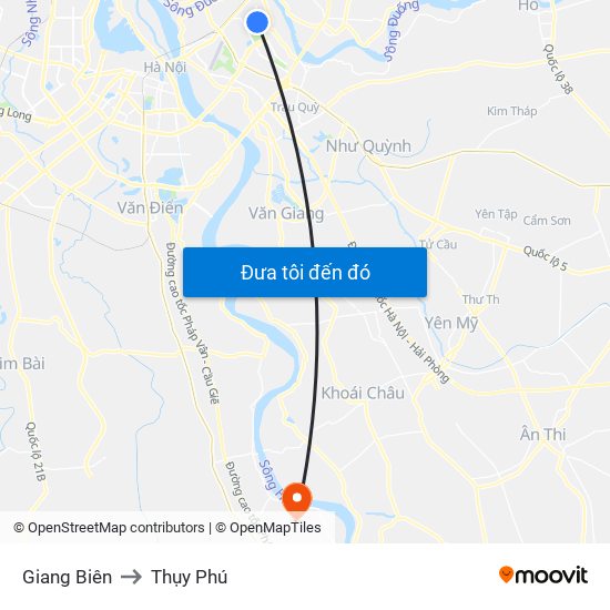 Giang Biên to Thụy Phú map