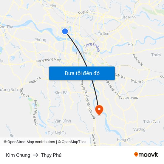 Kim Chung to Thụy Phú map