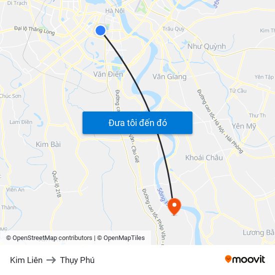 Kim Liên to Thụy Phú map