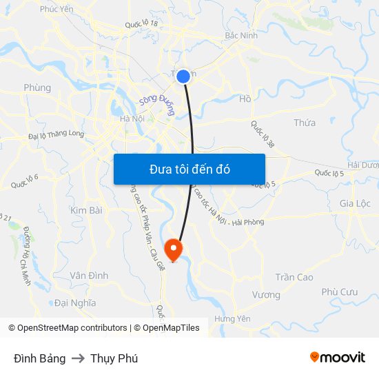 Đình Bảng to Thụy Phú map