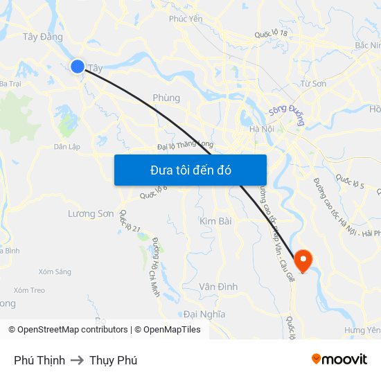 Phú Thịnh to Thụy Phú map