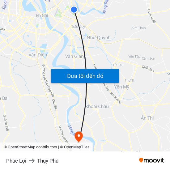 Phúc Lợi to Thụy Phú map