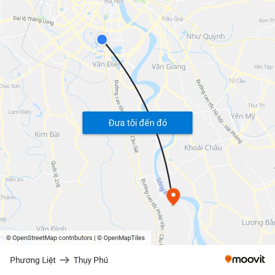 Phương Liệt to Thụy Phú map