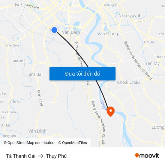 Tả Thanh Oai to Thụy Phú map