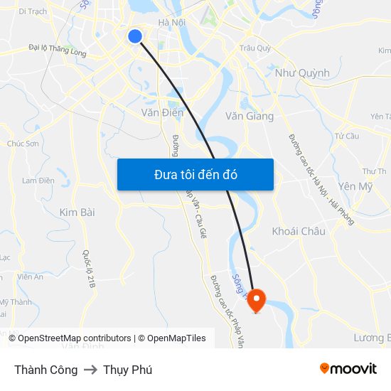 Thành Công to Thụy Phú map