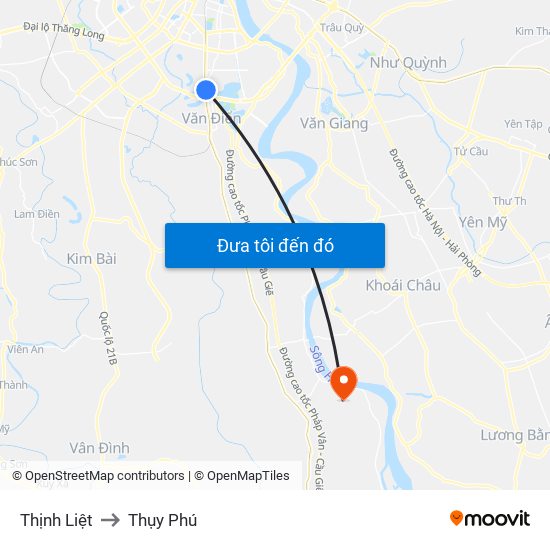 Thịnh Liệt to Thụy Phú map